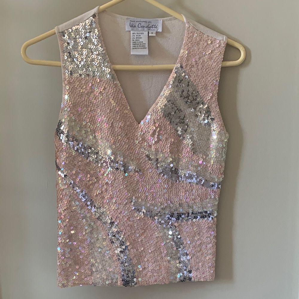 Via Condotti Blush Pink Sequin V-Neck Tank